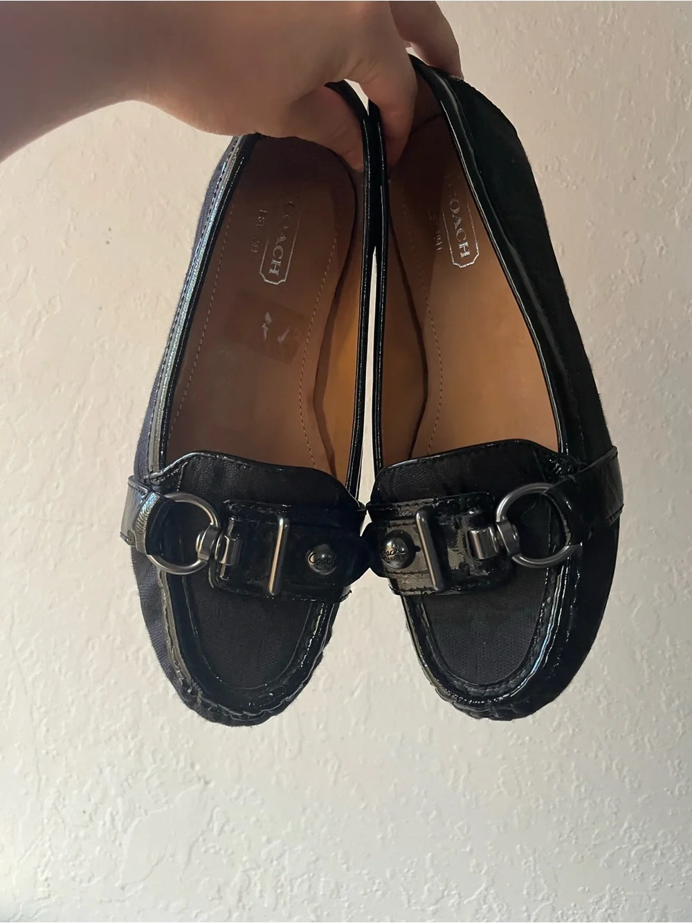 Coach Black Leather & Canvas Bit Loafers